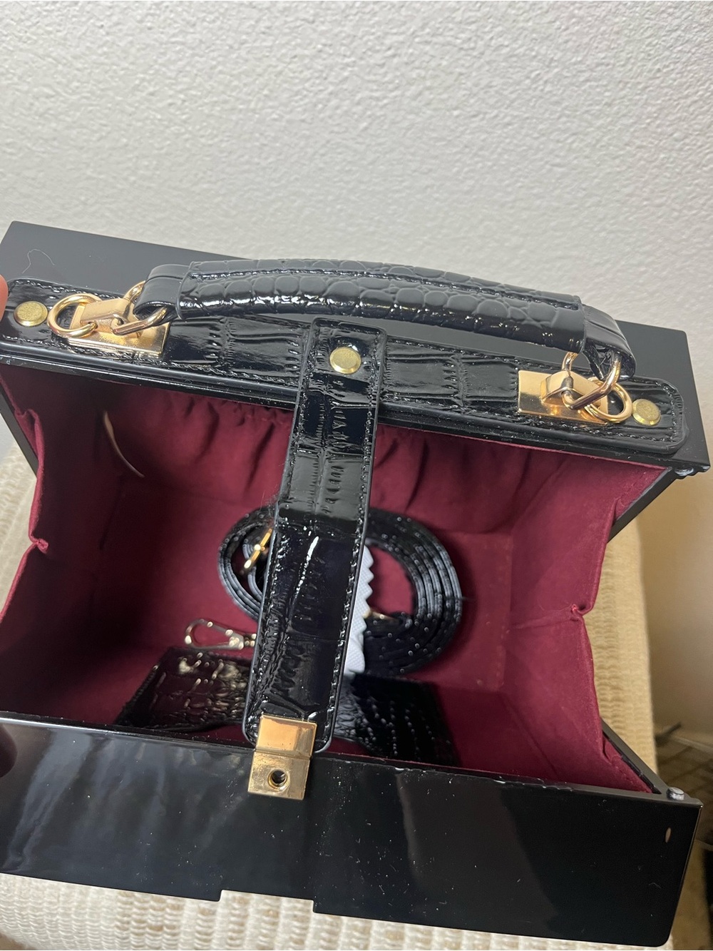Black Piano-Shaped Crossbody Bag with Gold Hardware - Picture 3 of 3